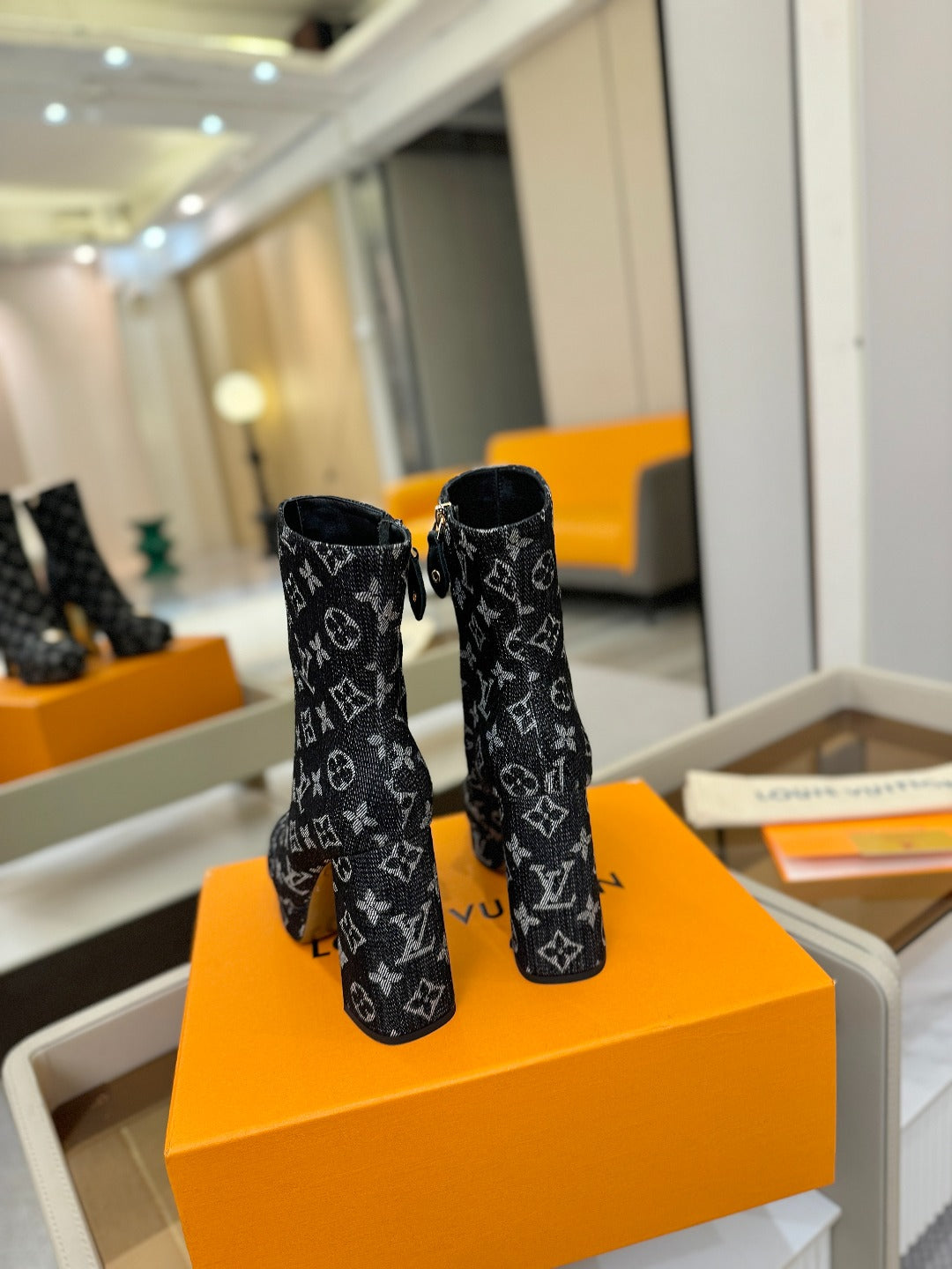 LV Ankle Boots 110 Monogram Black Denim 573719