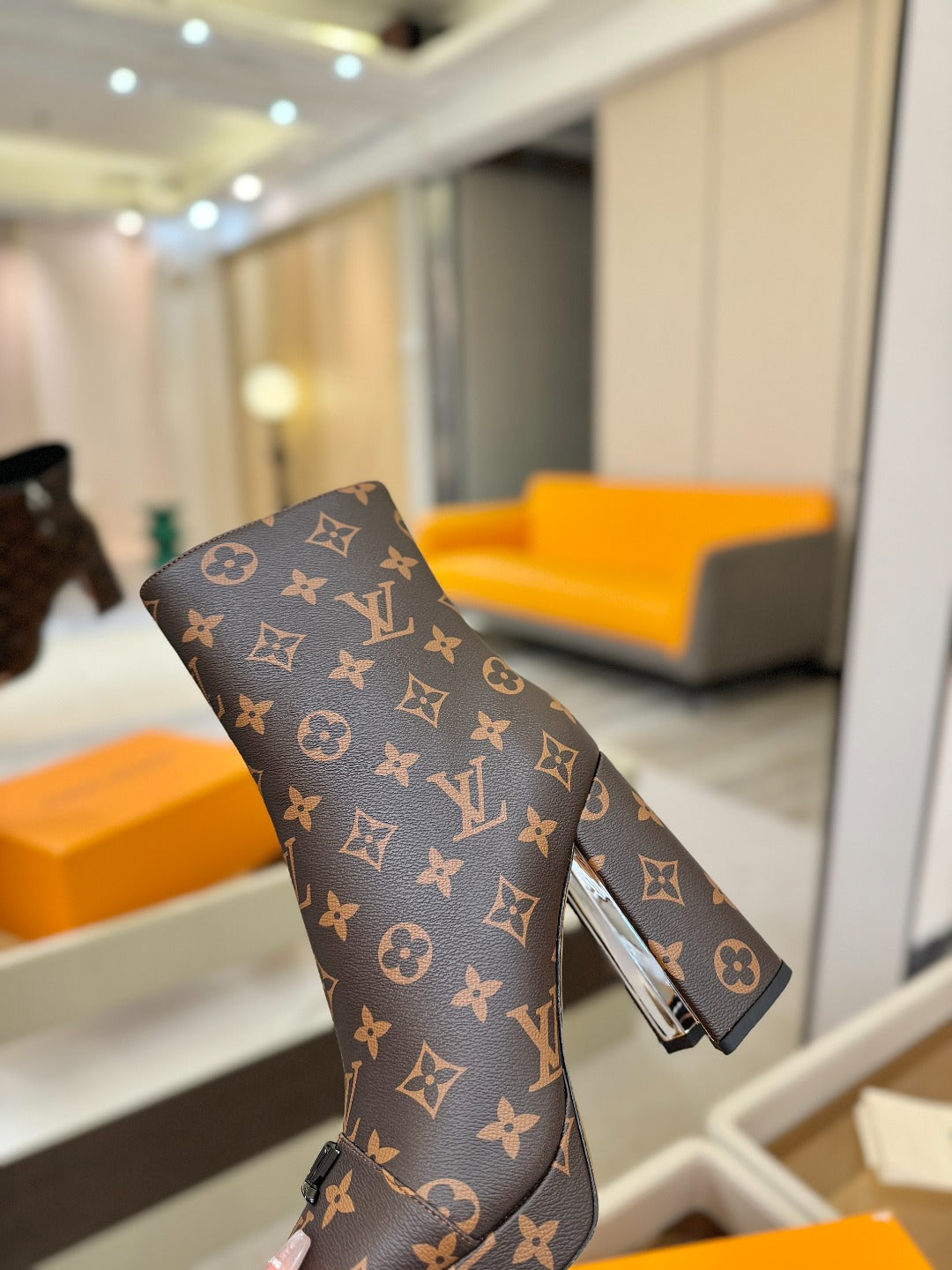LV Ankle Boots 110 Monogram Brown Sheepskin 573720