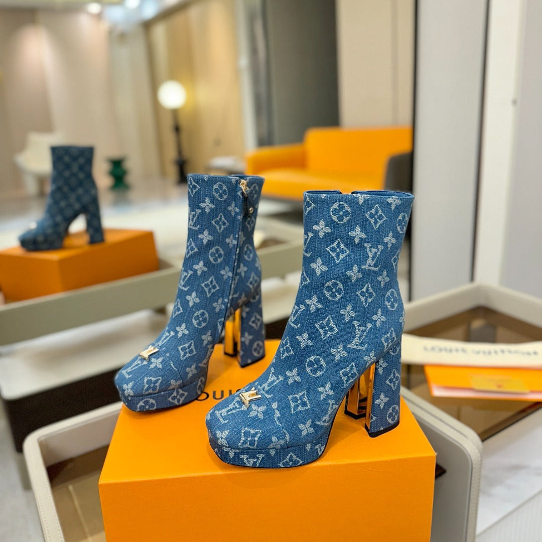 LV Ankle Boots 110 Monogram Blue Denim 573722