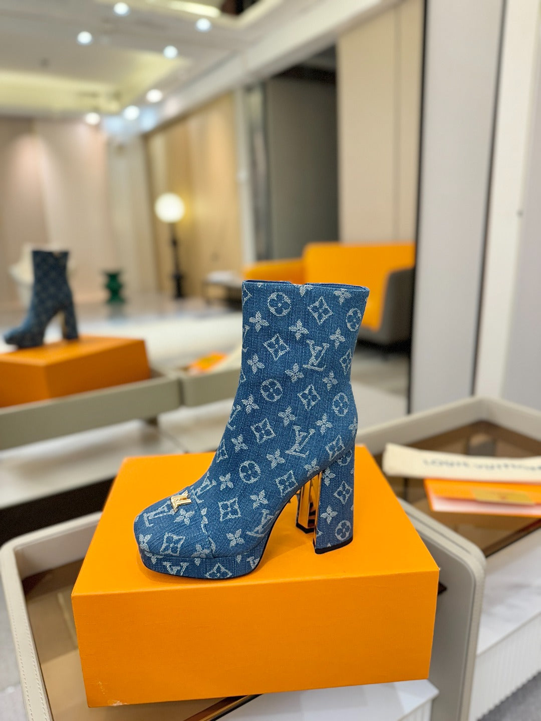 LV Ankle Boots 110 Monogram Blue Denim 573722