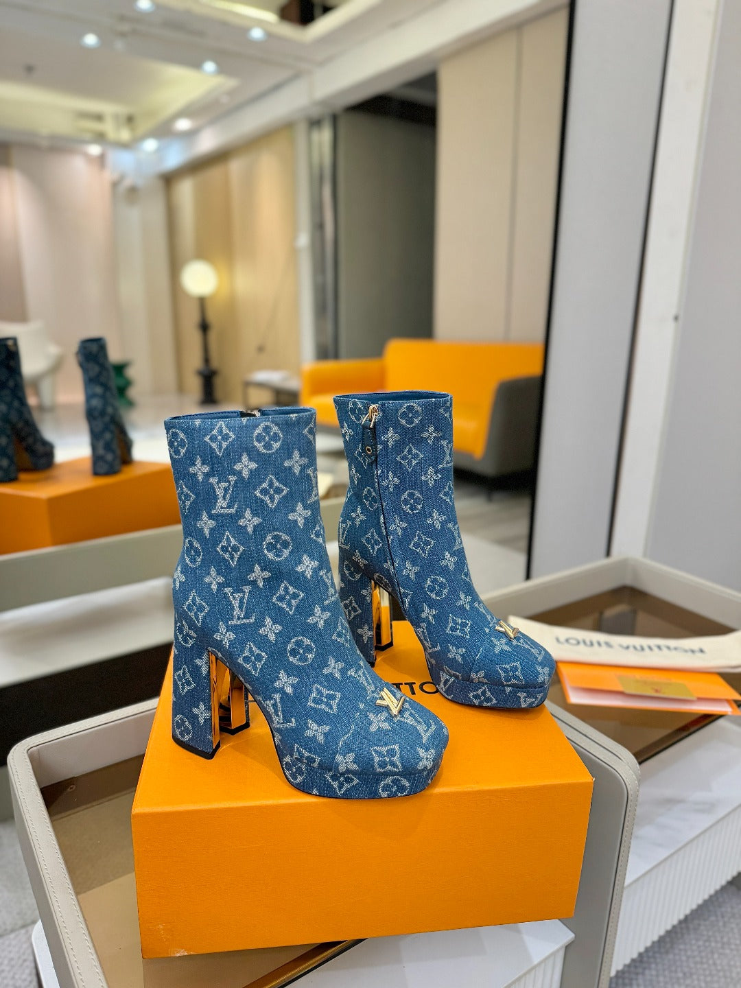 LV Ankle Boots 110 Monogram Blue Denim 573722