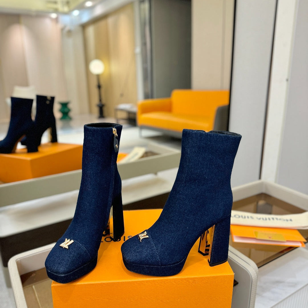 LV Ankle Boots 110 Dark Blue Denim 573723