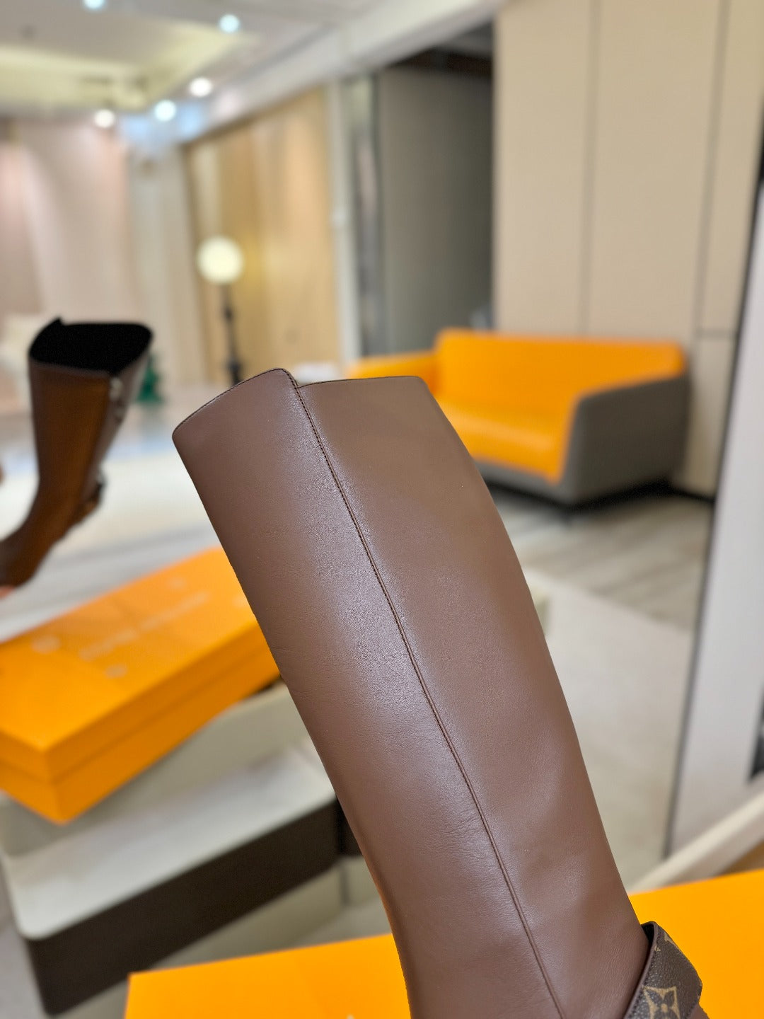 LV 25 Long Boots 90 Brown Calfskin 573876