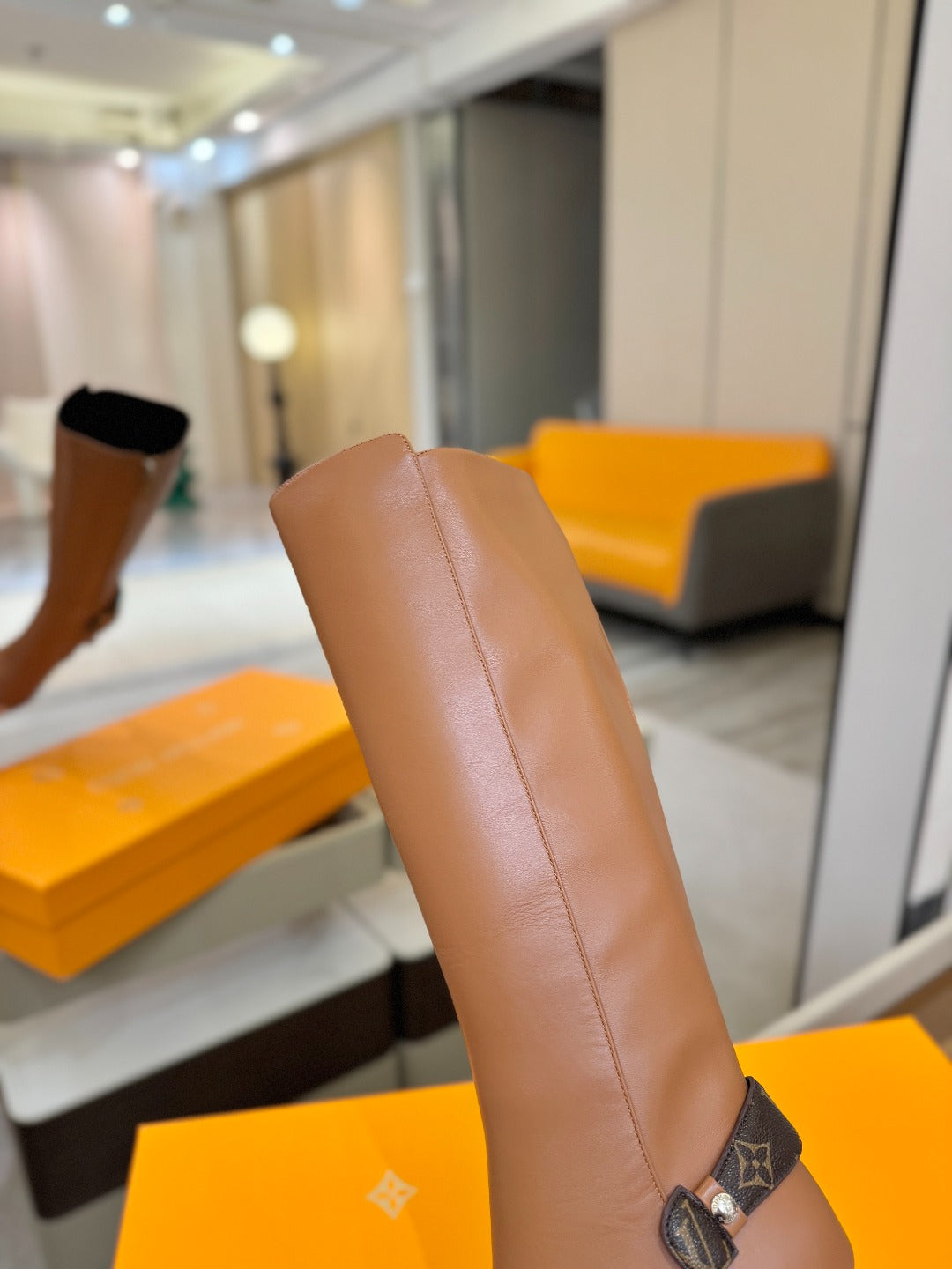 LV 25 Long Boots 90 Tan Calfskin 573878