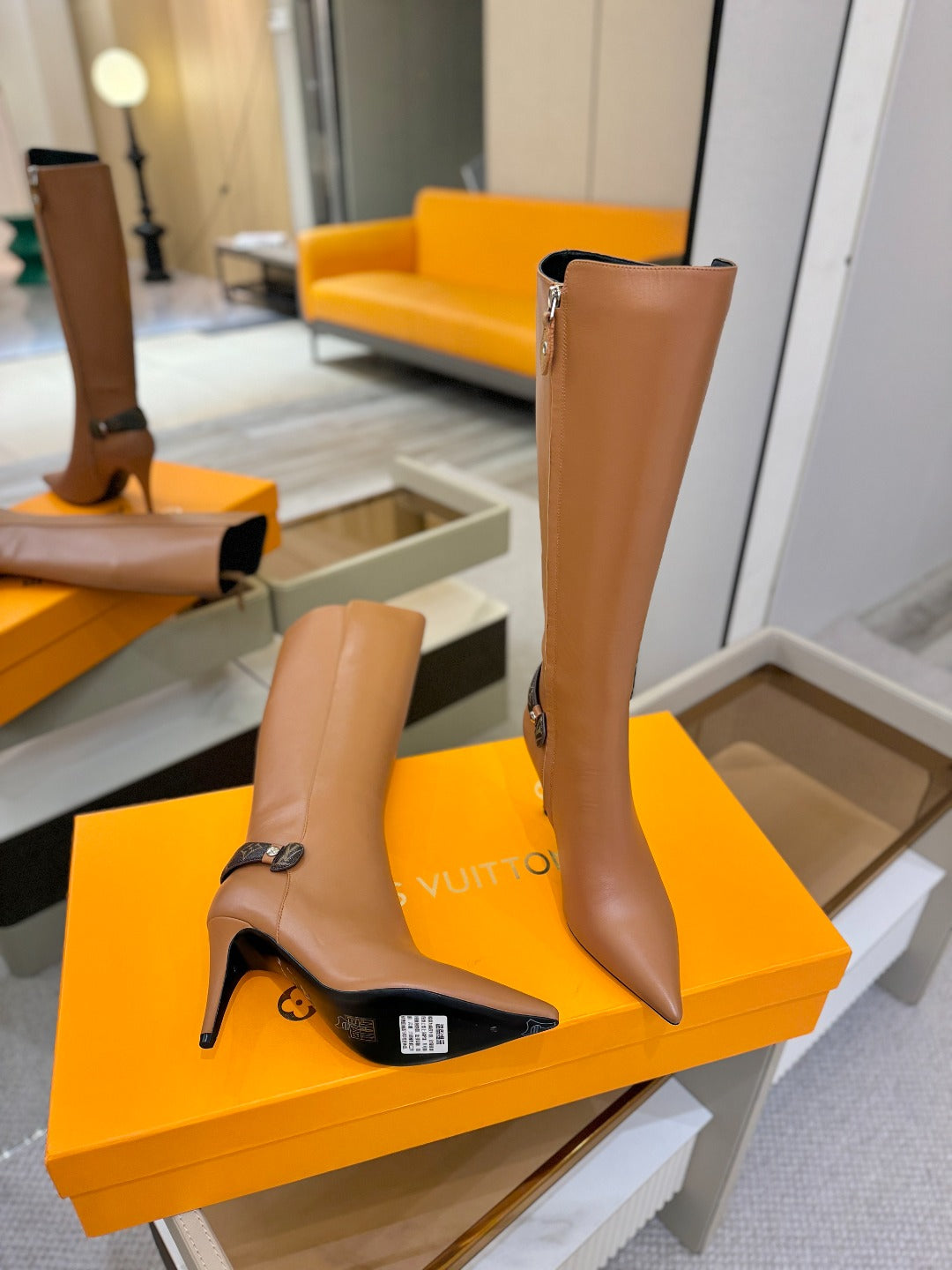 LV 25 Long Boots 90 Tan Calfskin 573878