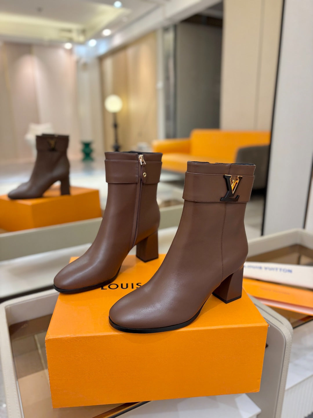 LV Ankle Boots 75 Dark Brown Sheepskin 573728