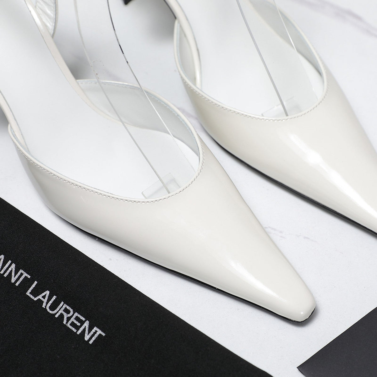 AIMÃ‰E SLINGBACK PUMPS IN WHITE GLOSSY LAMBSKIN