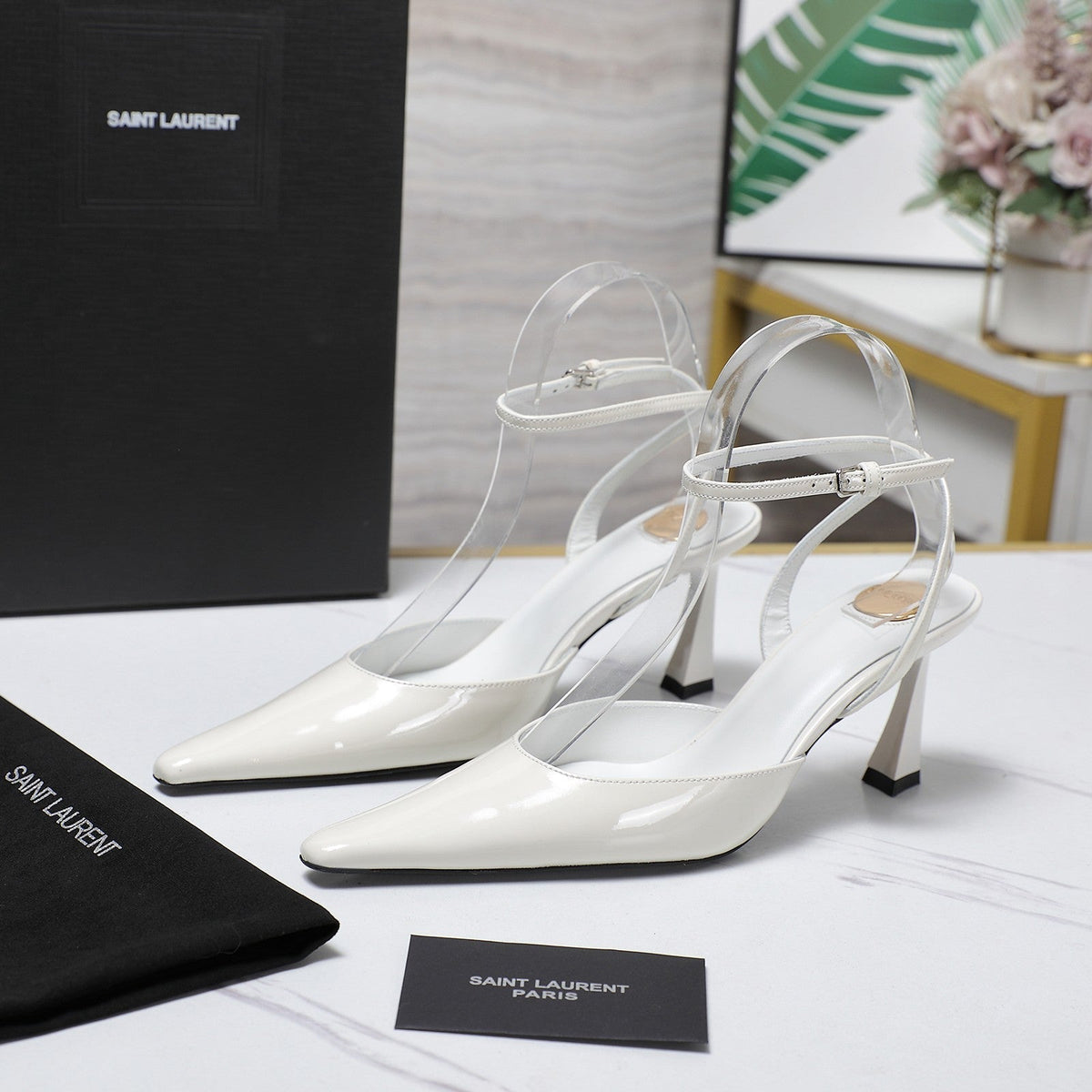 AIMÃ‰E SLINGBACK PUMPS IN WHITE GLOSSY LAMBSKIN