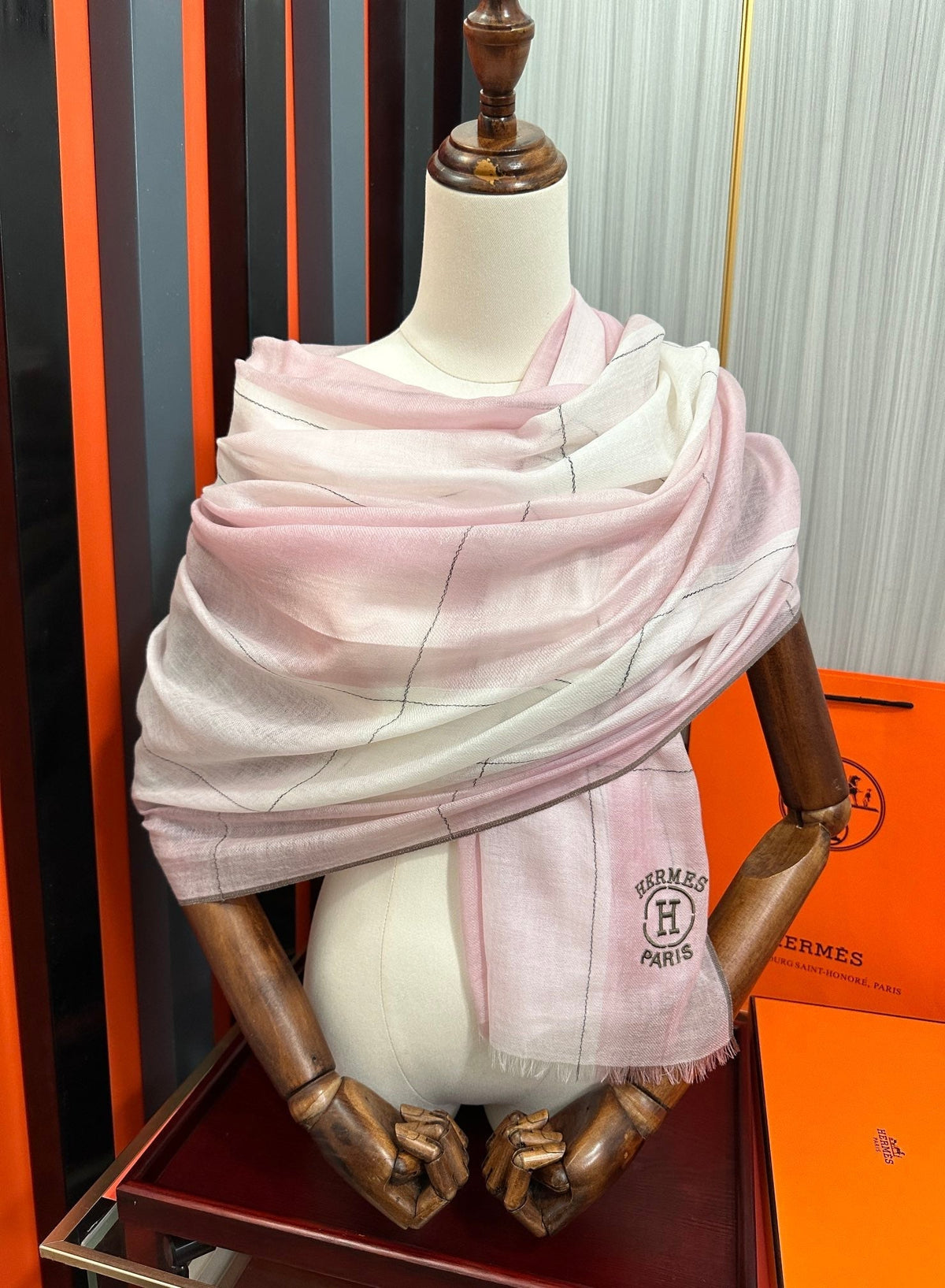 Scarf 90 Cm Pink Mix White Caro Cashmere