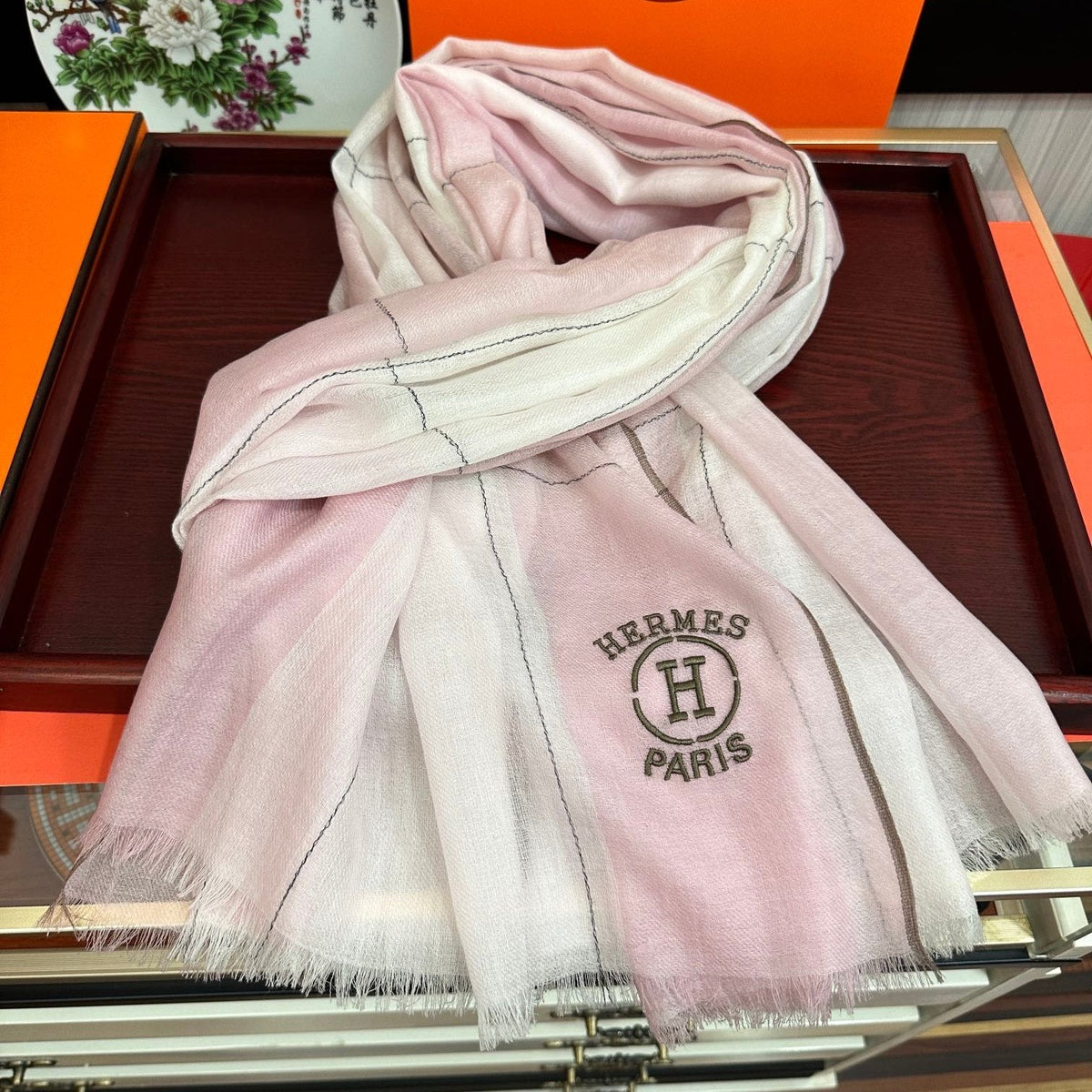 Scarf 90 Cm Pink Mix White Caro Cashmere