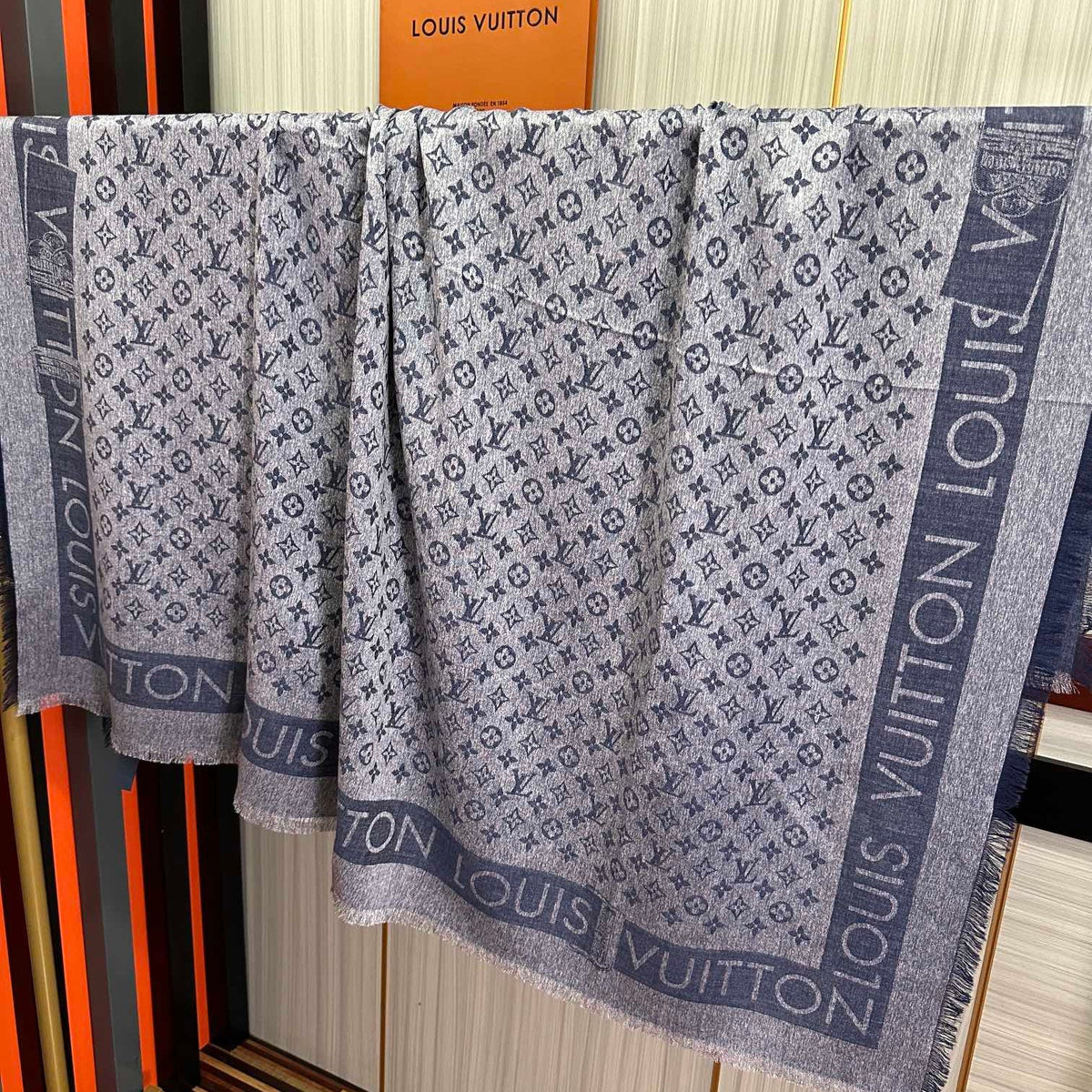 LV  Long Scarf 140cm Navy Blue Cashmere 967311