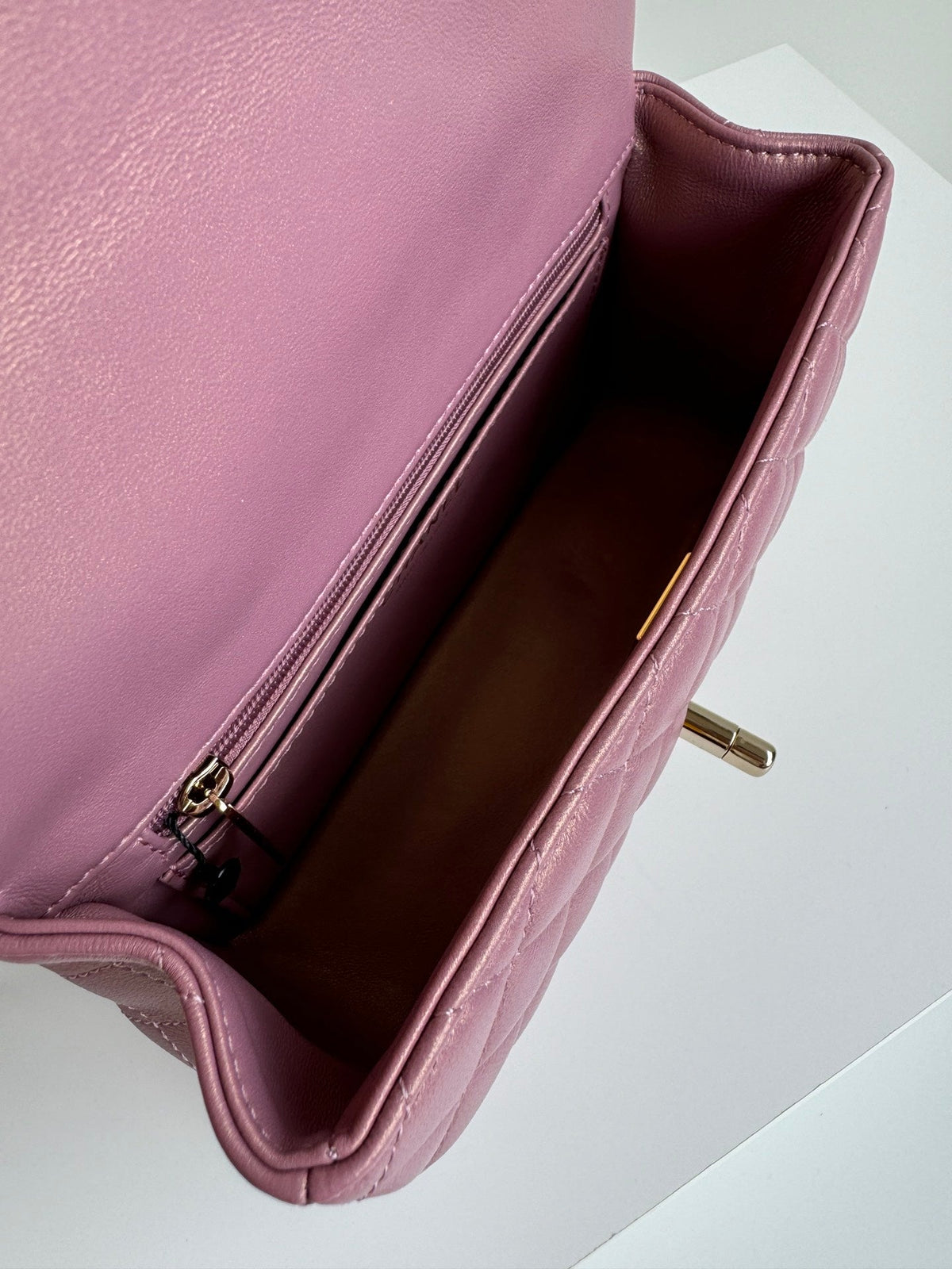 24c mini flap bag 20cm with top handle pink violet calfskin