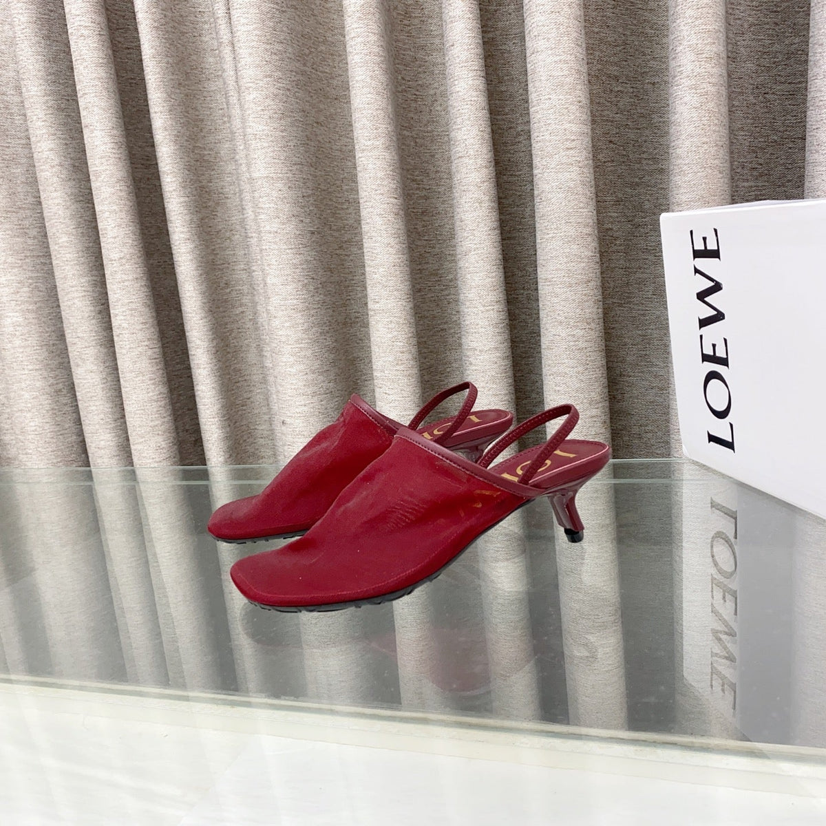Loewe 25 Petal Slingback Red Mesh Sheepskin