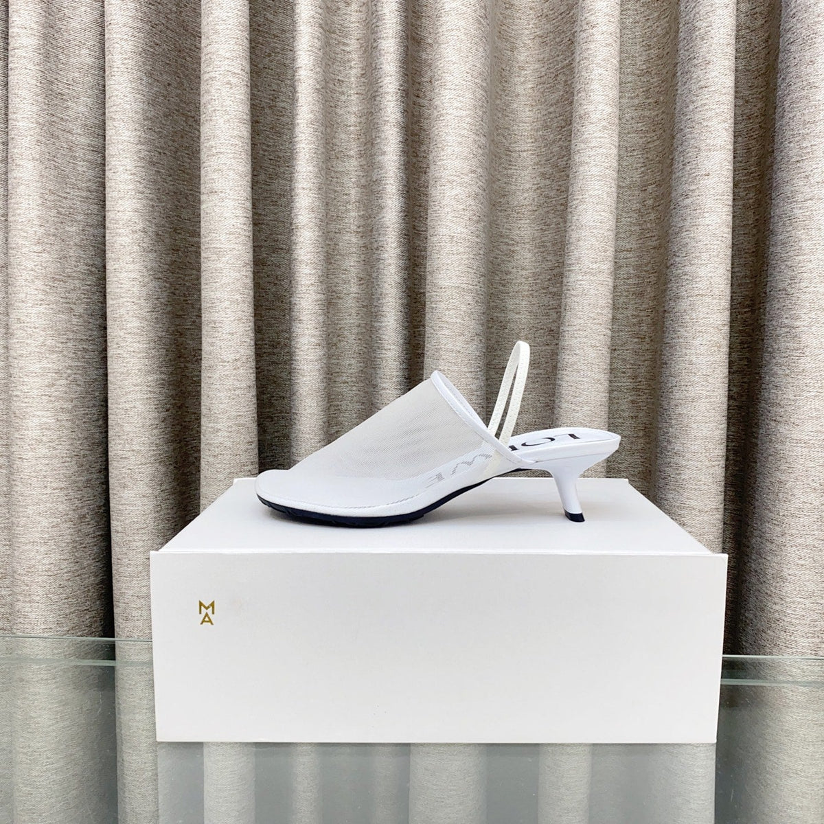 Loewe 25 Petal Slingback White Mesh Sheepskin