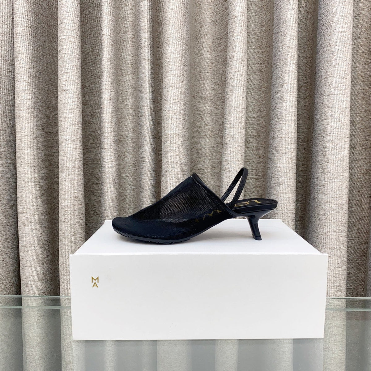 Loewe 25 Petal Slingback Black Mesh Sheepskin