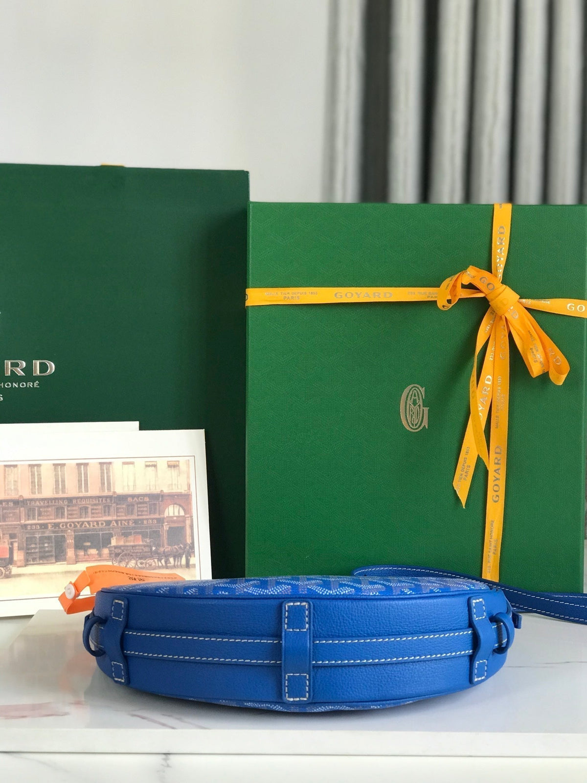 HIRONDELLE BAG 25 IN SAPPHIRE BLUE LAMBSKIN AND GOYARDINE CANVAS