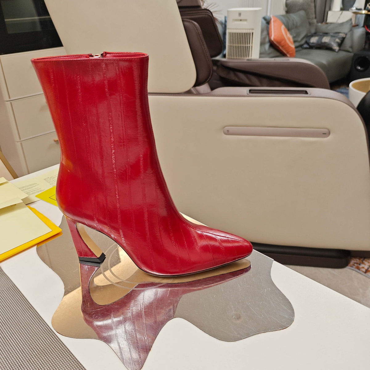 Fendi 25ss high-heeled boots red sheepskin 502717