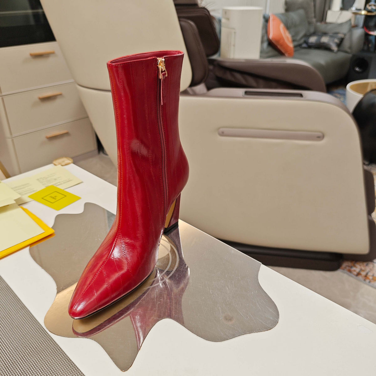 Fendi 25ss high-heeled boots red sheepskin 502717
