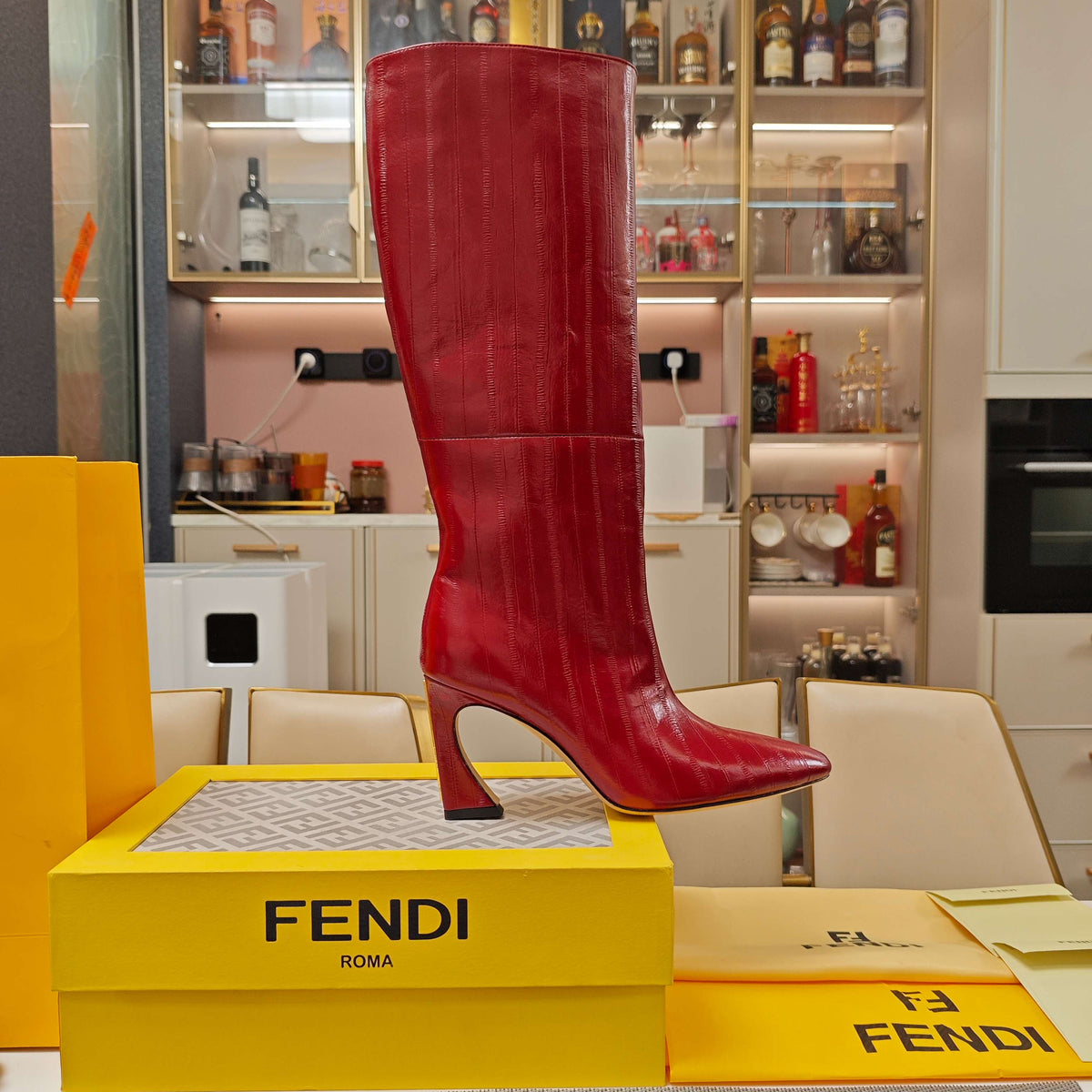 Fendi 25ss high-heeled boots red sheepskin 502721