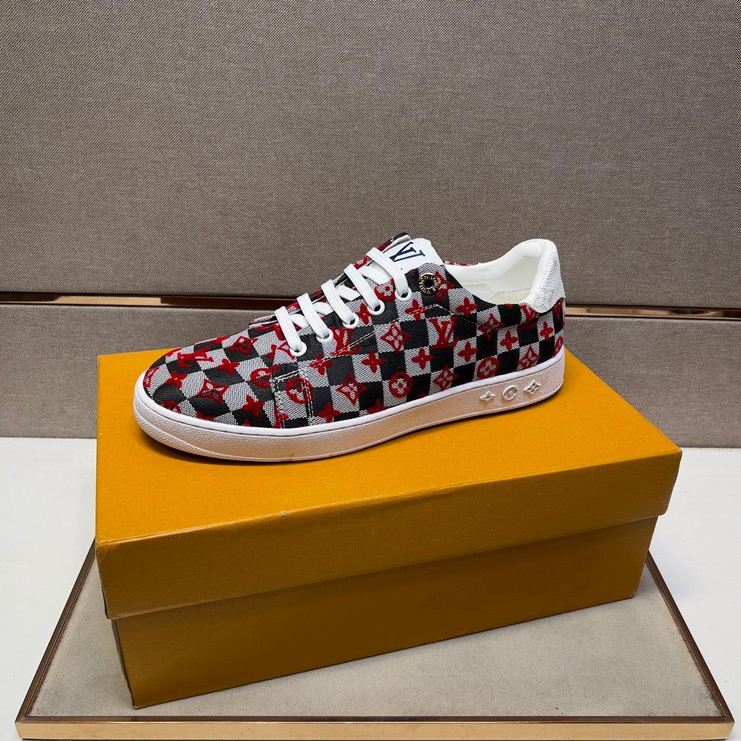 LV TRAINER BLACK MIX RED AND GREY DAMIER BREATHABLE FABRIC