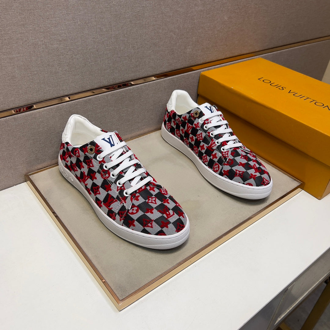LV TRAINER BLACK MIX RED AND GREY DAMIER BREATHABLE FABRIC