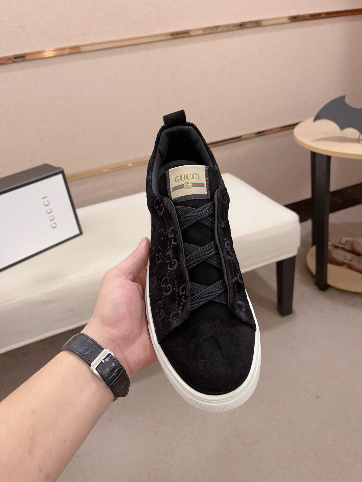 GG Men's Sneaker Black Suede 448475