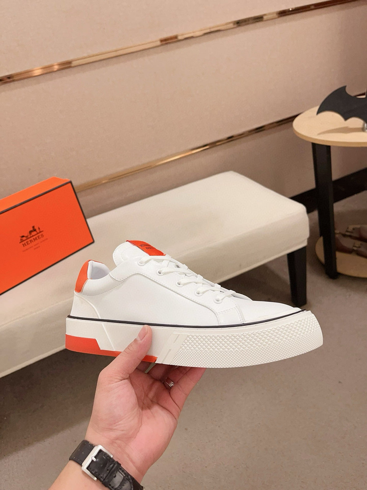 HM Men's Sneaker White Mix Orange Cowhide 564408