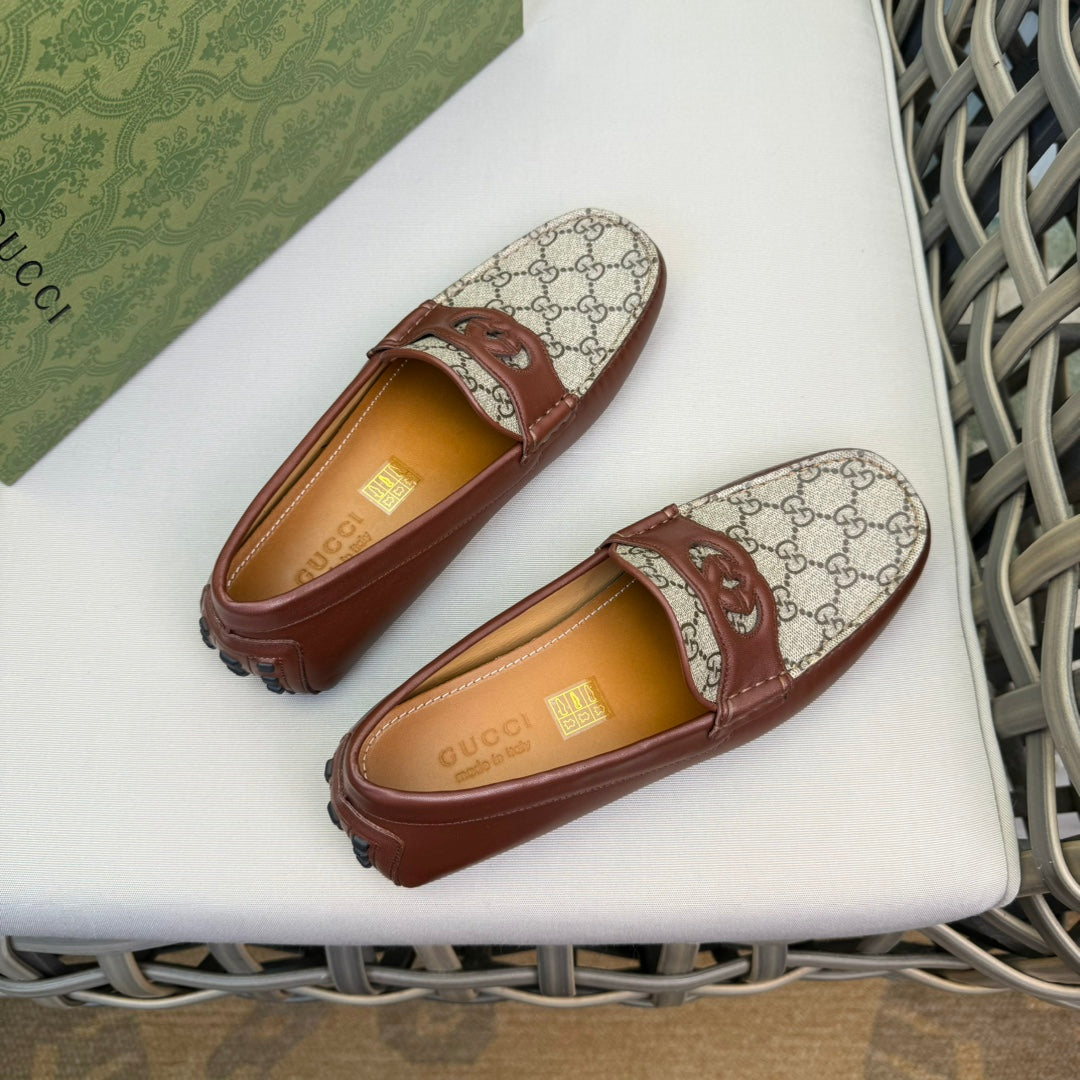 GG Men's Loafer Brown Canvas Cowhide 537555