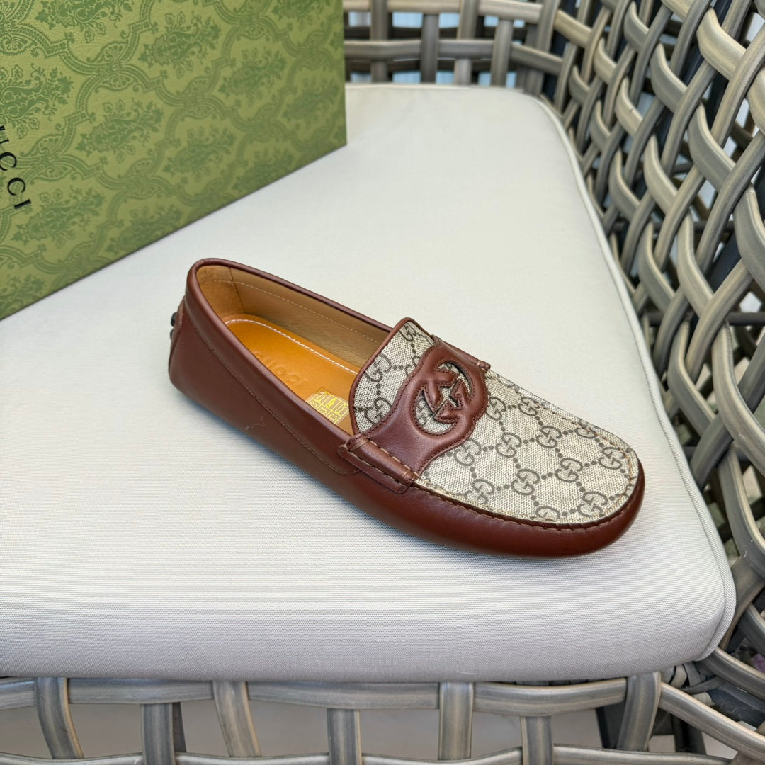 GG Men's Loafer Brown Canvas Cowhide 537555