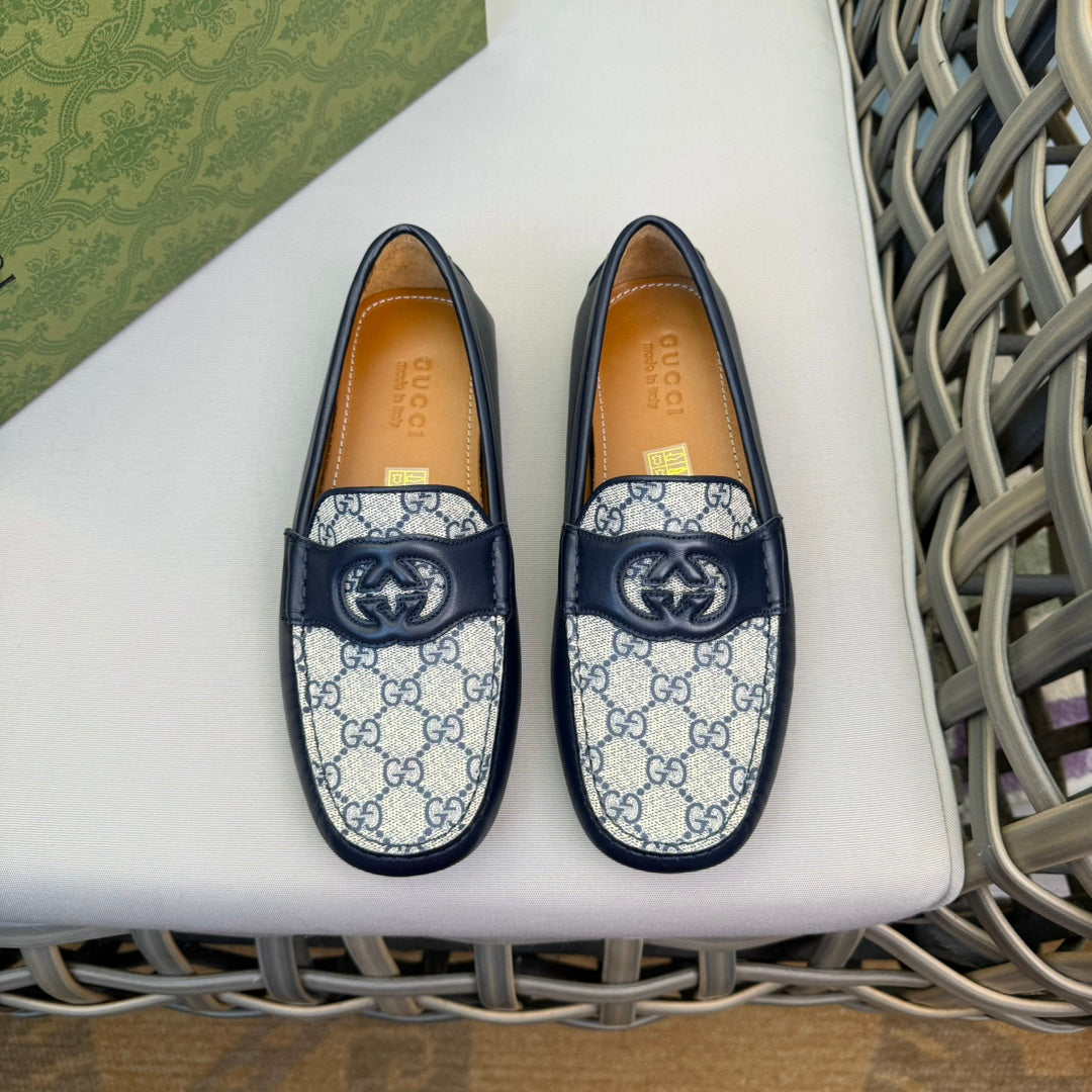 GG Men's Loafer Blue Canvas Cowhide 537556