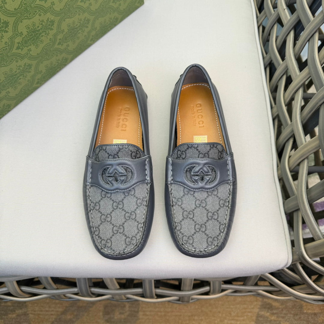 GG Men's Loafer Grey Canvas Cowhide 537557