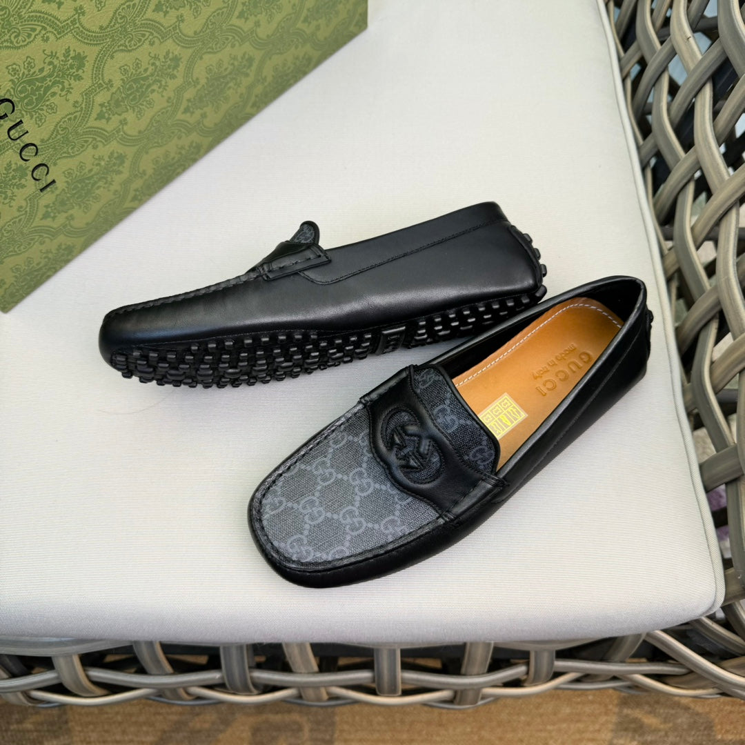 GG Men's Loafer Black Canvas Cowhide 876282