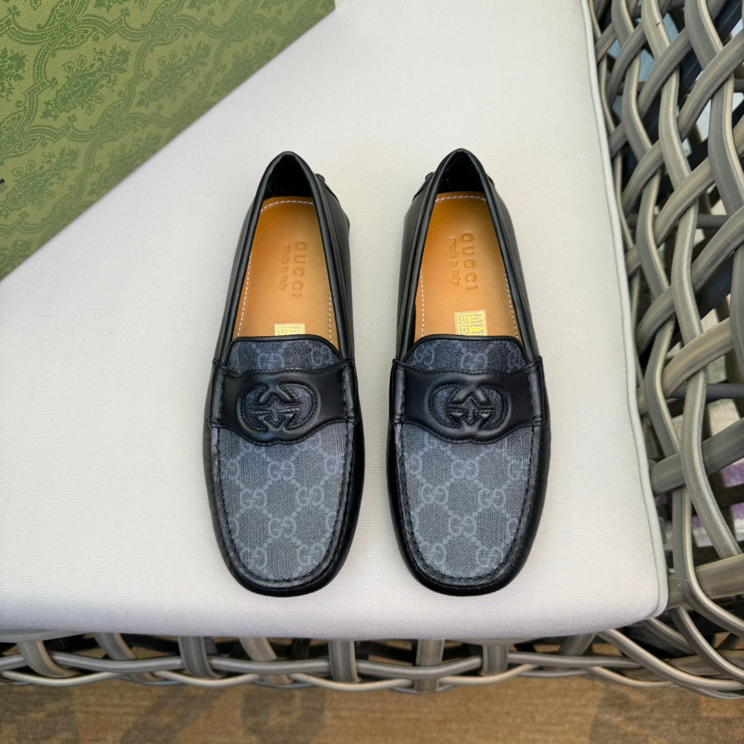 GG Men's Loafer Black Canvas Cowhide 876282