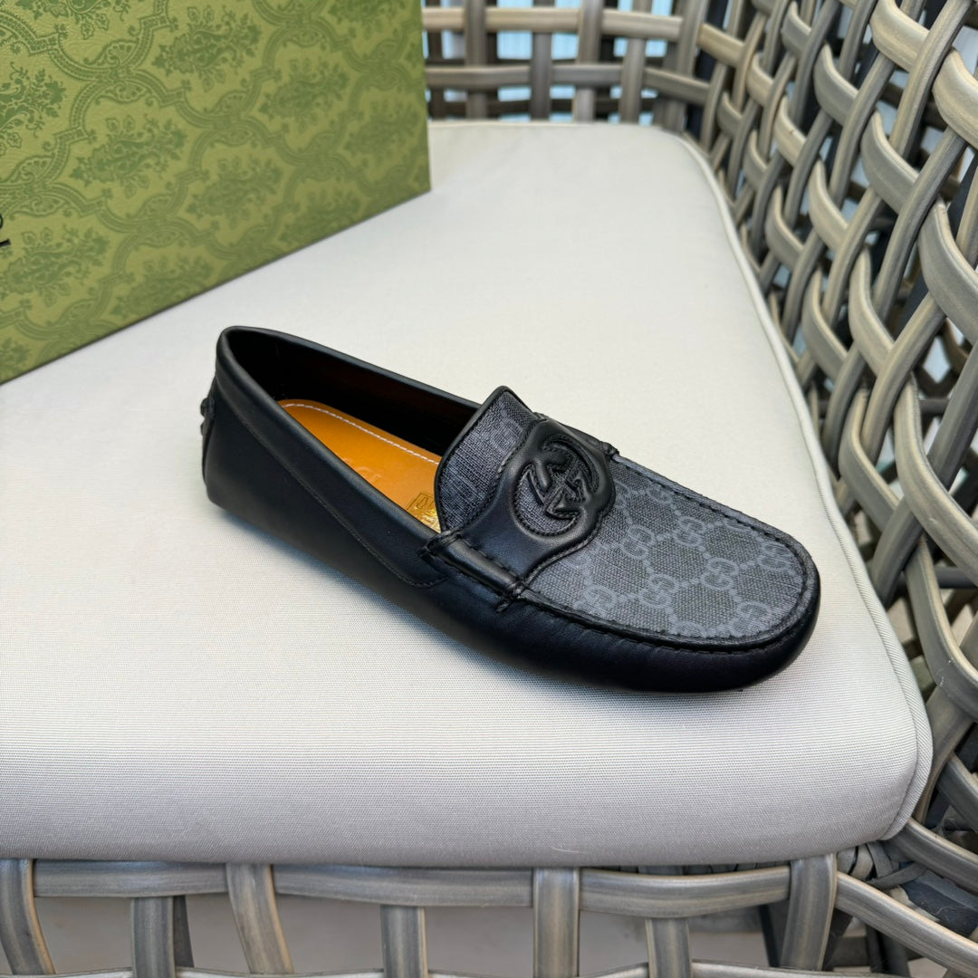 GG Men's Loafer Black Canvas Cowhide 876282