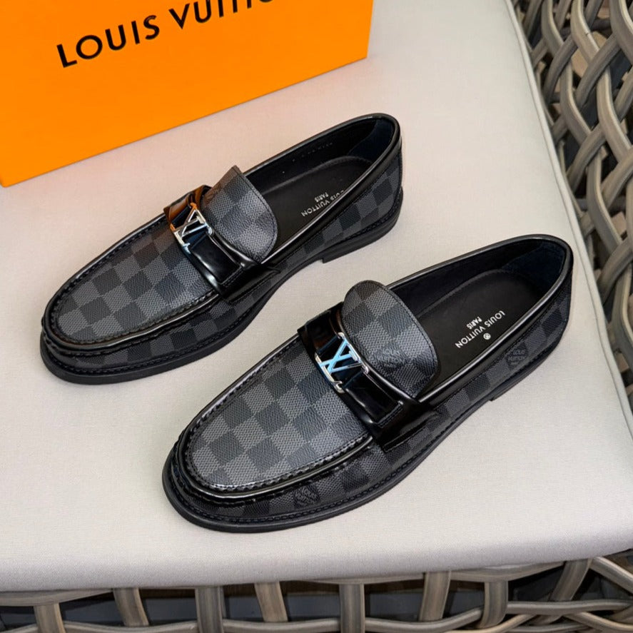 LV MAJOR LOAFERS IN GREY MIX BLACK DAMIER CALFSKIN