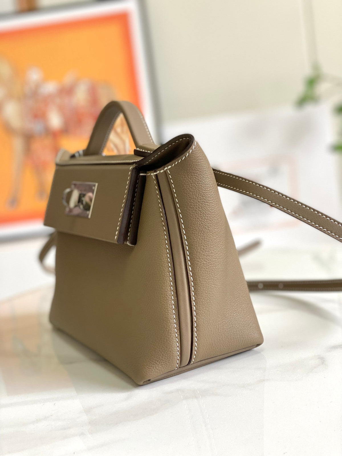 HM 24/24 Mini Bag 21cm Etoupe Evercolor Leather Silver Hardware