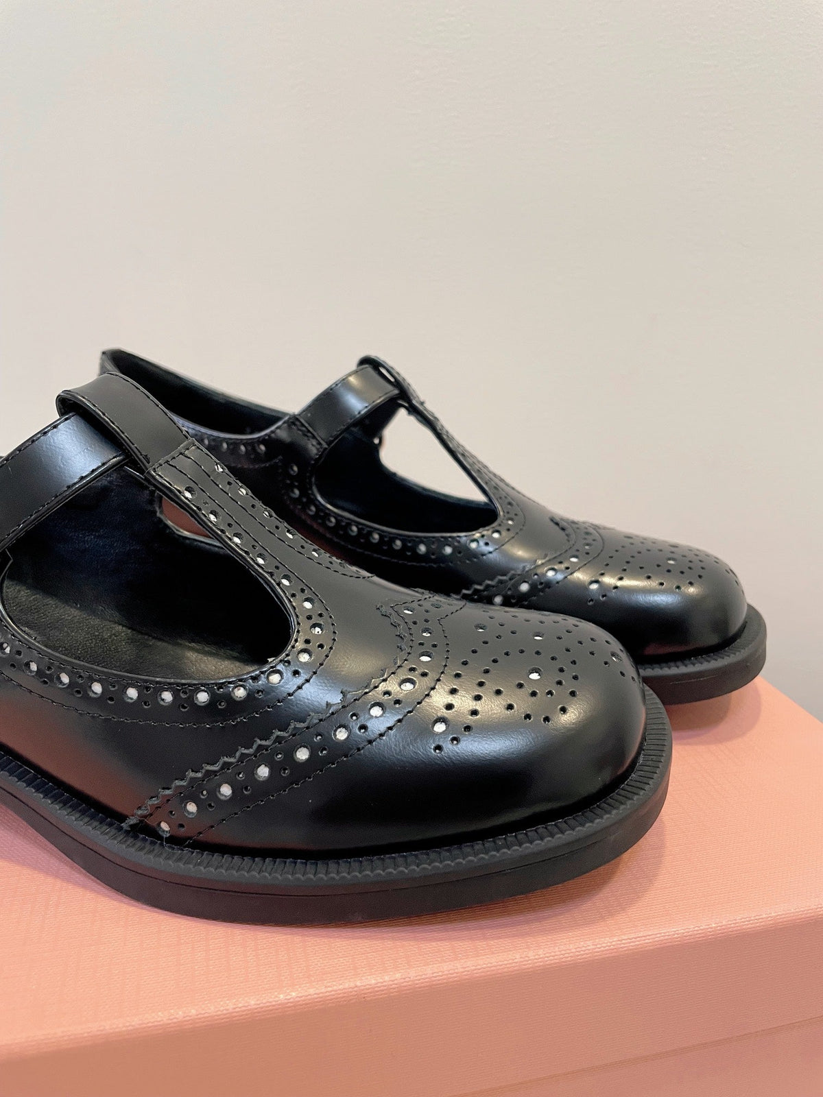Miu Loafers T-Strap Black Cowhide