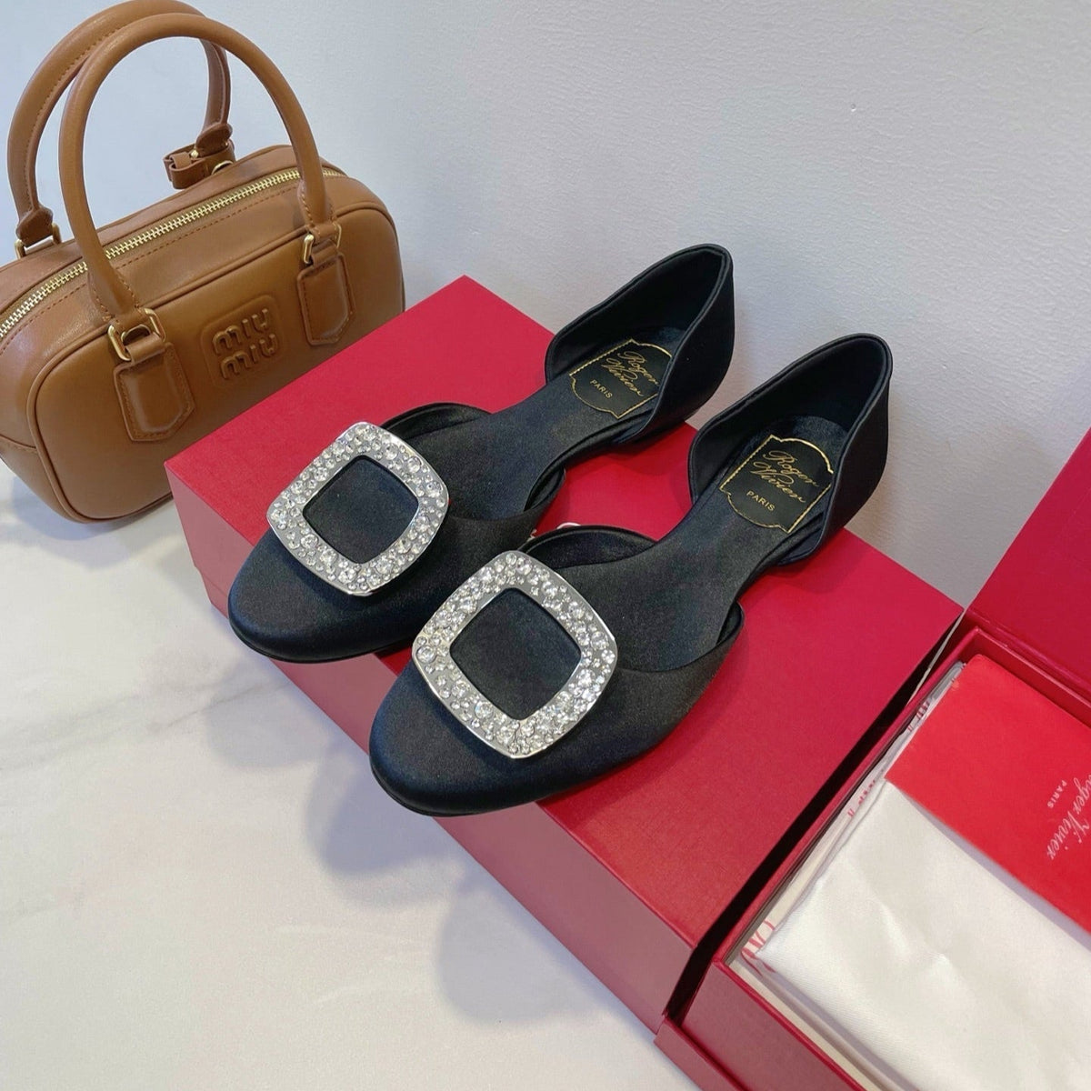 Viv Chips Ballerina Flat Black Silk 329268