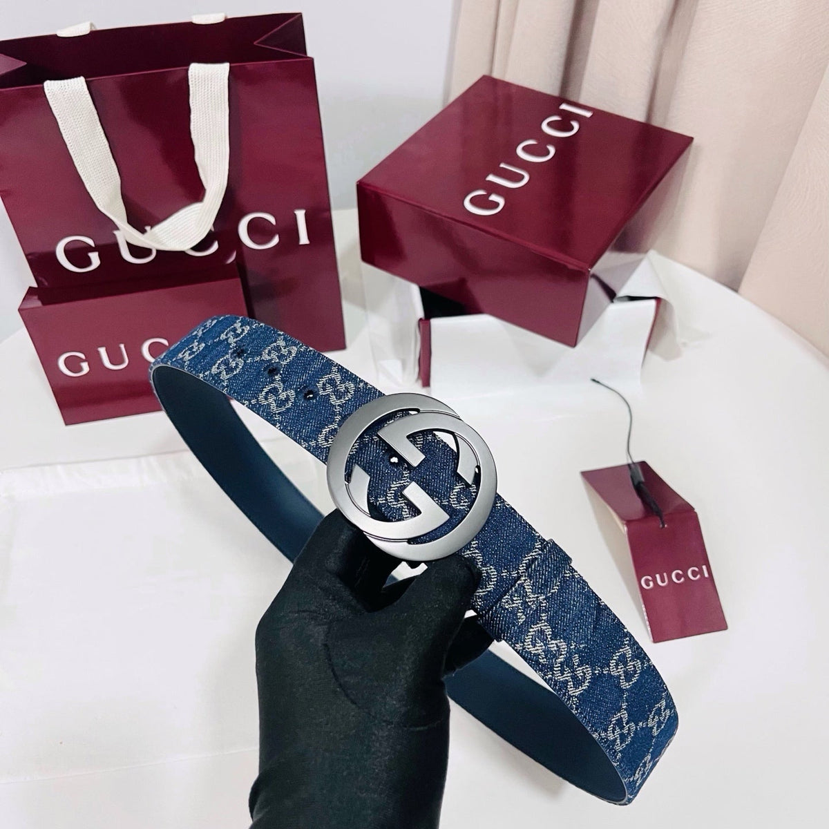 Gucci 2026 GG Marmont Belt 40mm Denim