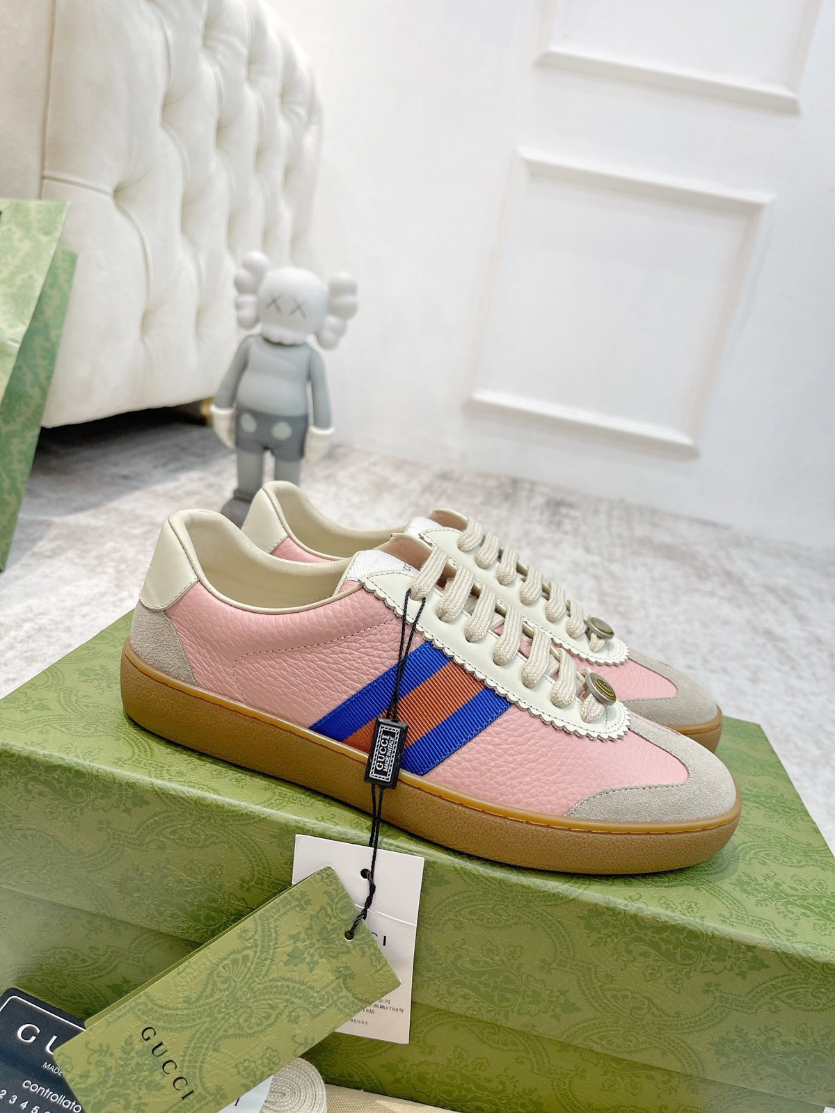GG Men's Web Sneaker Pink Cowhide Suede 853920