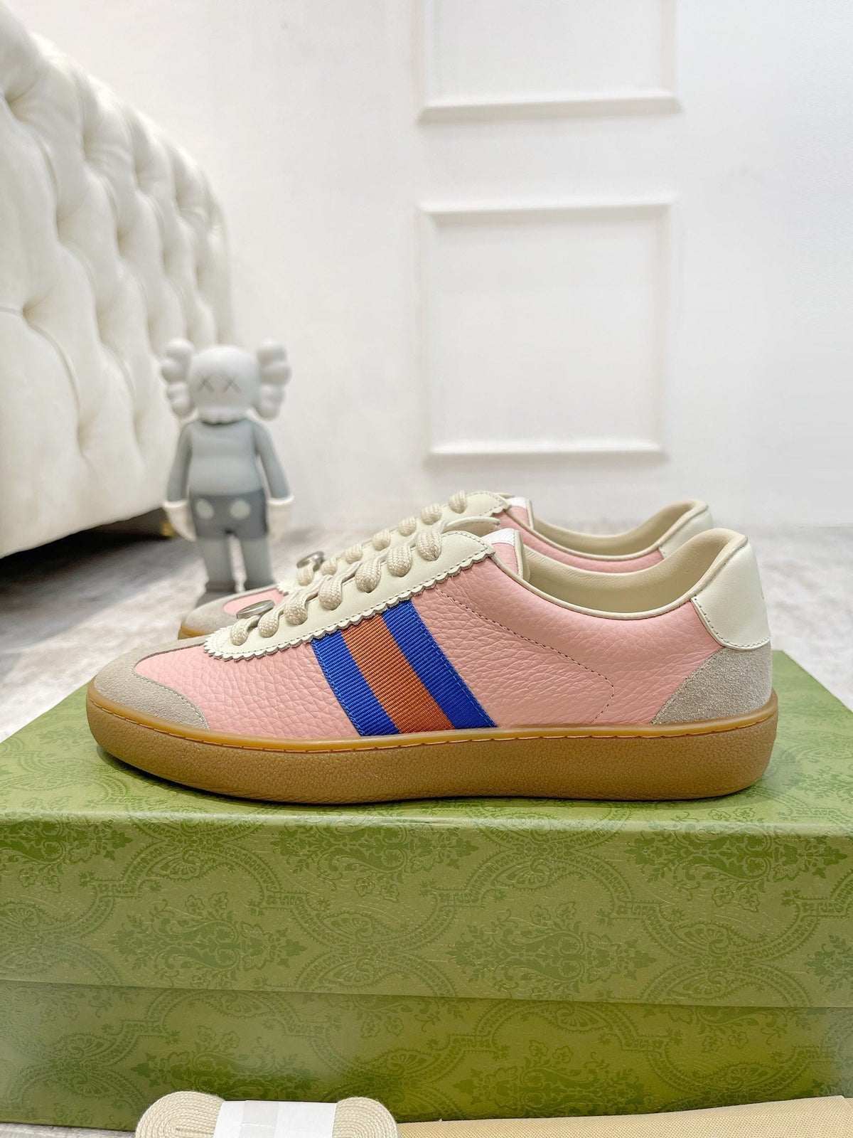 GG Men's Web Sneaker Pink Cowhide Suede 853920