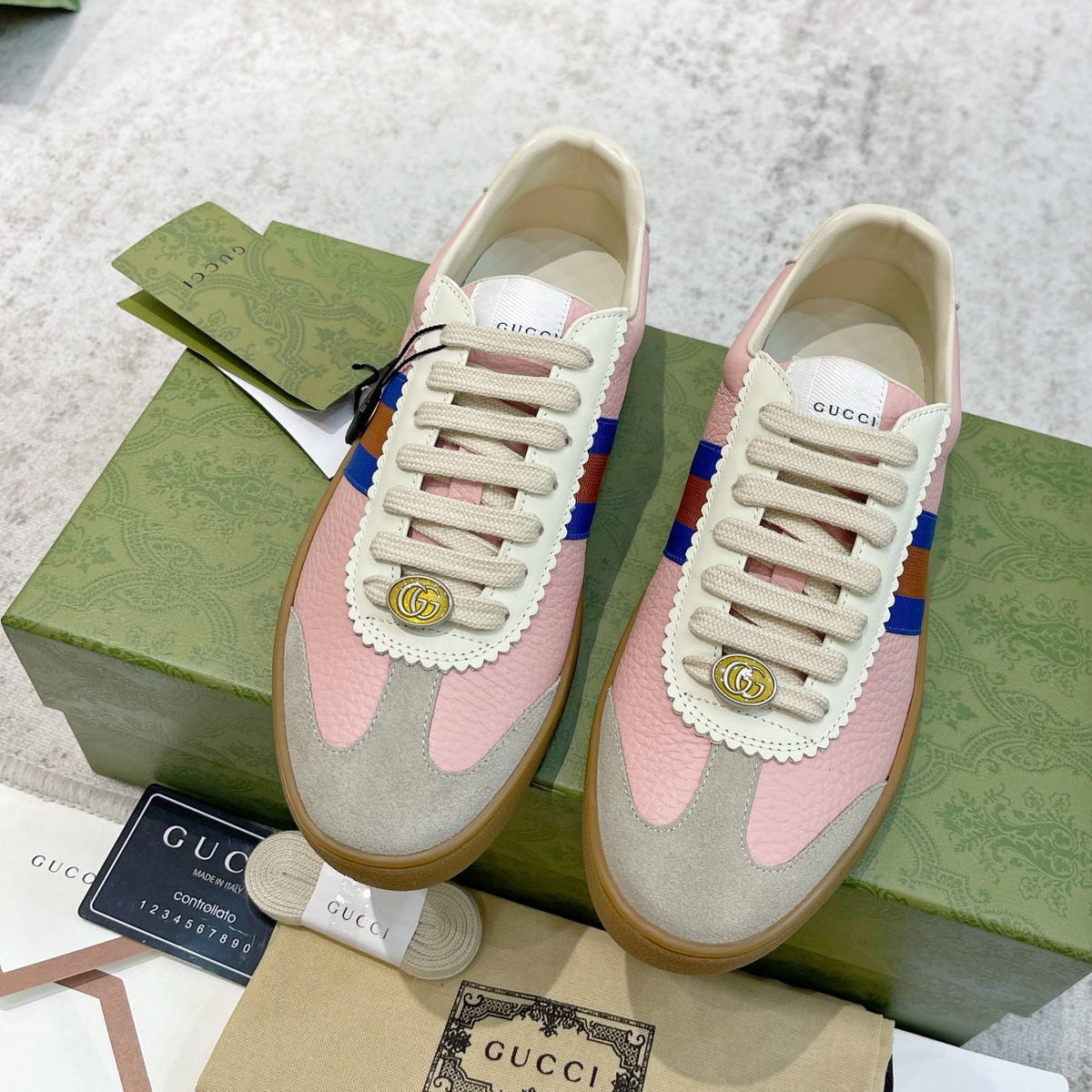 GG Men's Web Sneaker Pink Cowhide Suede 853920