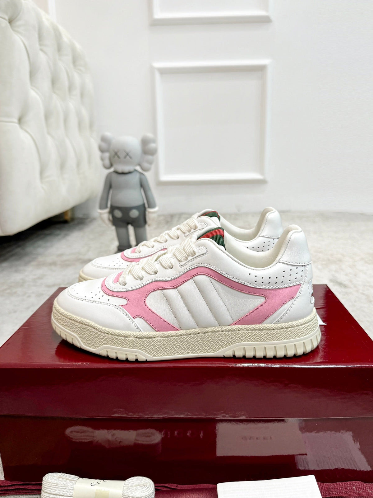 GG Men's Re-Web Sneaker White Pink Calfskin 534246