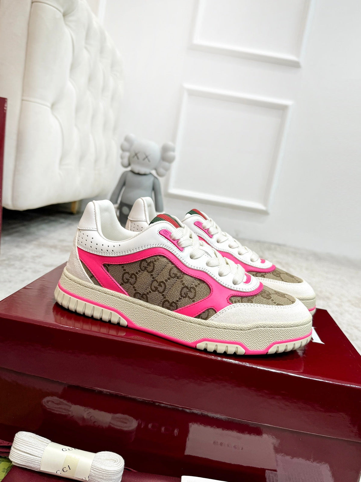 GG Men's Re-Web Sneaker Brown Pink Canvas 534249