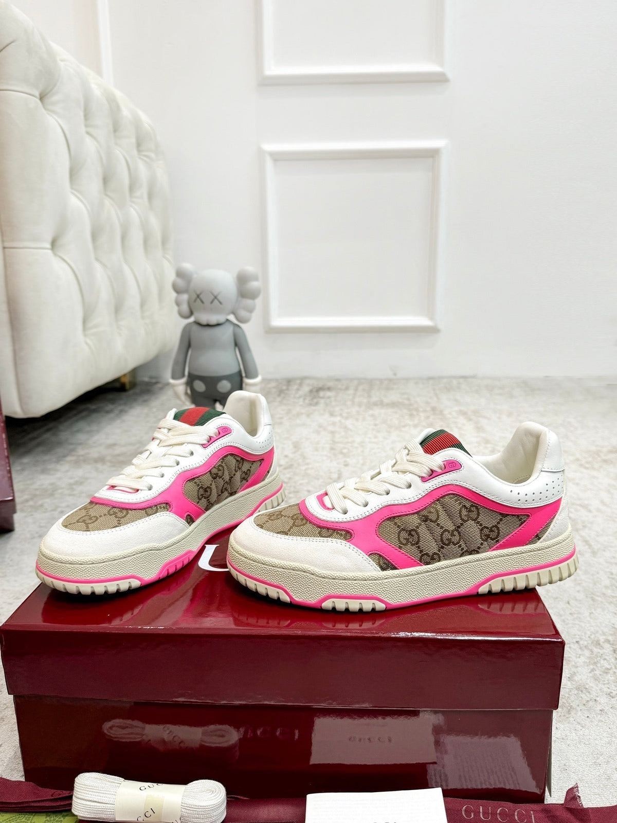 GG Men's Re-Web Sneaker Brown Pink Canvas 534249