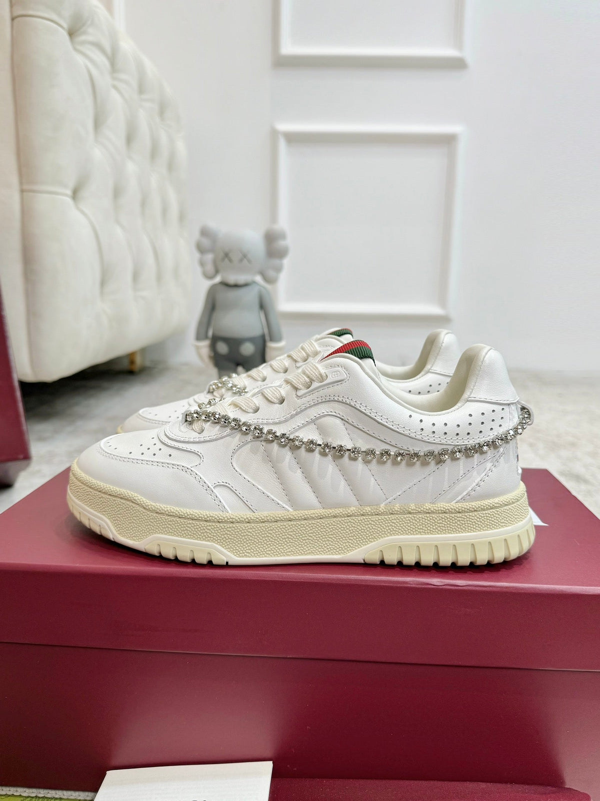 GG Men's Re-Web Sneaker White Calfskin 534252