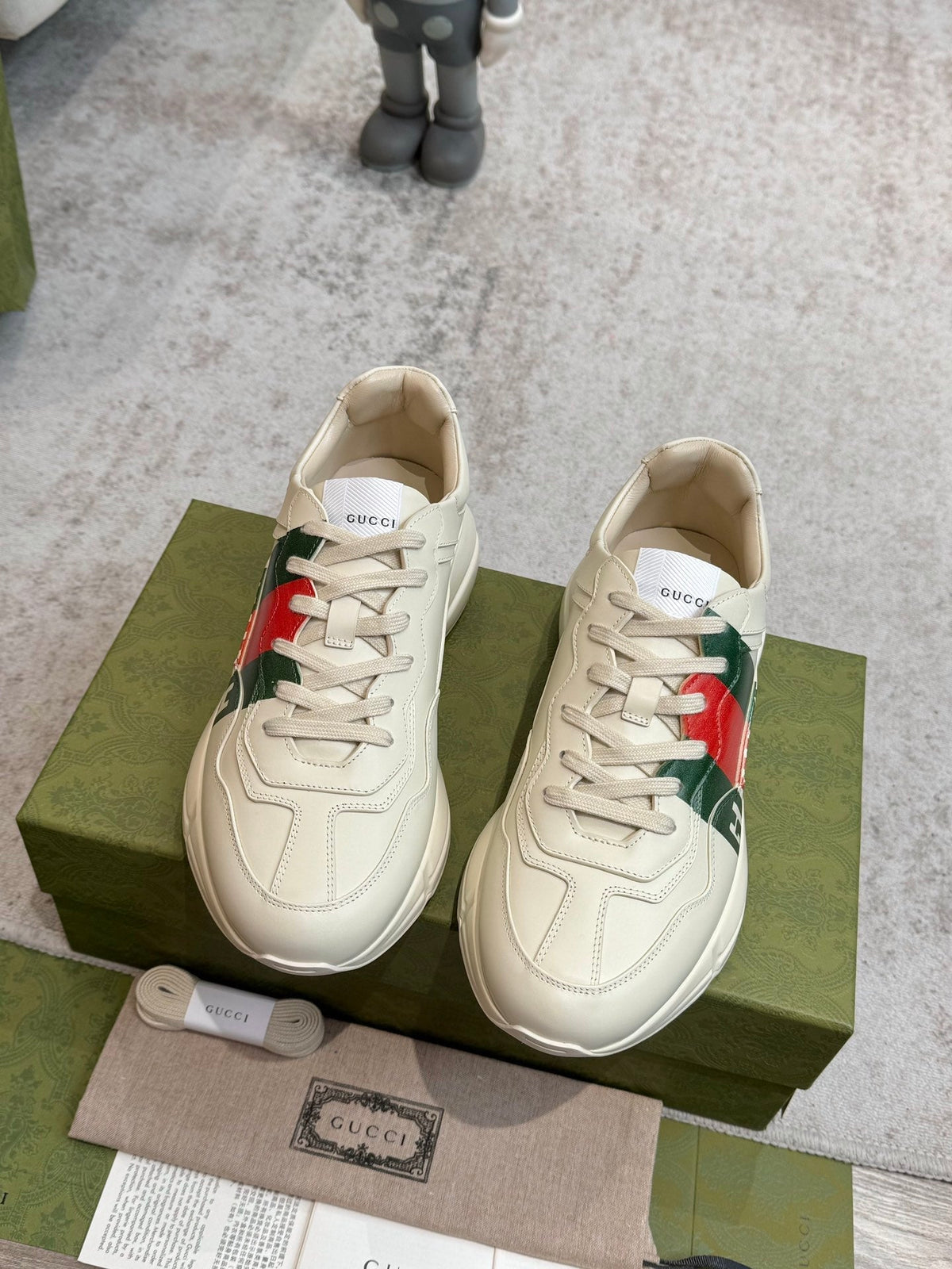 Gucci 2026 Rhyton Sneakers Ivory Cowhide With Web Stripes 988651