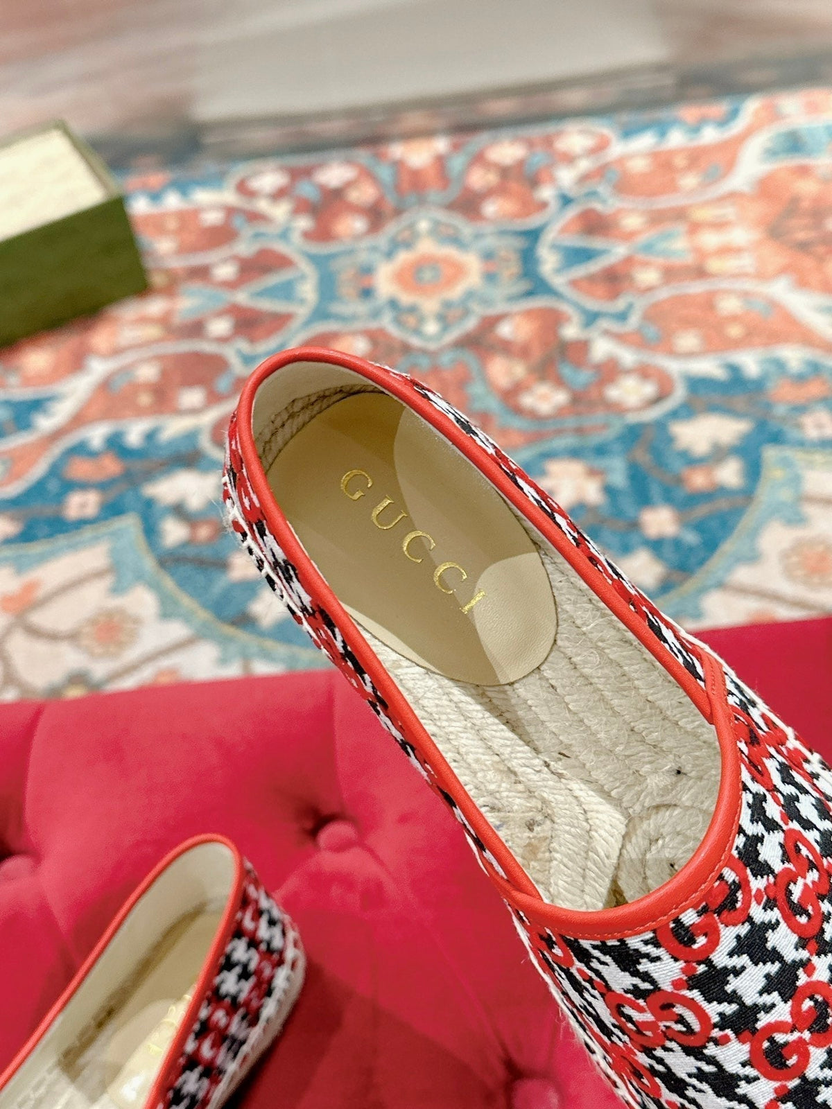 GG ESPADRILLE LOAFER CRIMSON AND BLACK CANVAS