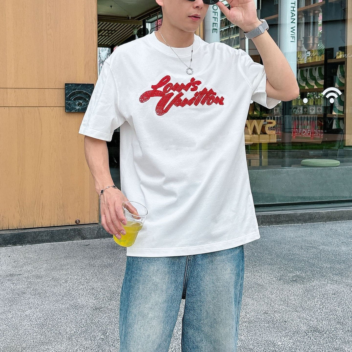 LV 26A Short-Sleeve T-Shirt White Red Cotton 406014