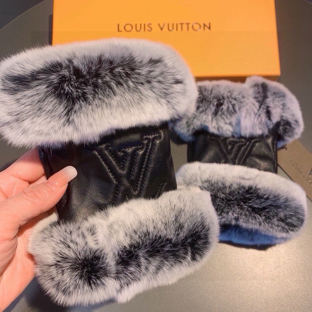 LV Gloves In Black Lambskin And Rabbit Fur 453600